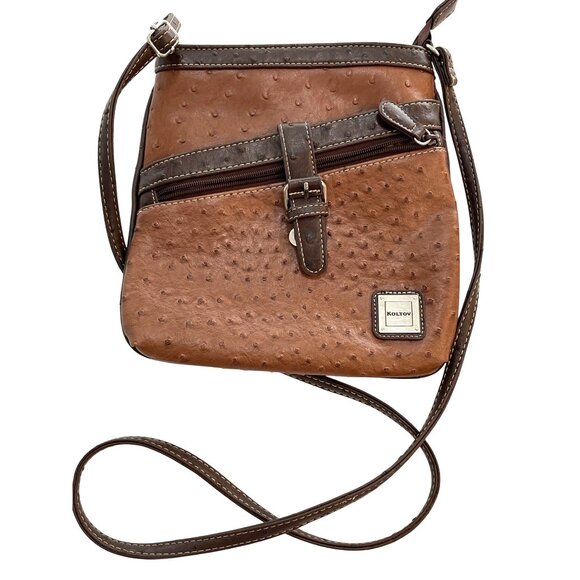 Brown Purse Crossbody Shoulder Bag Small Handbag Faux Ostrich Organizer Pockets - Picture 2 of 9